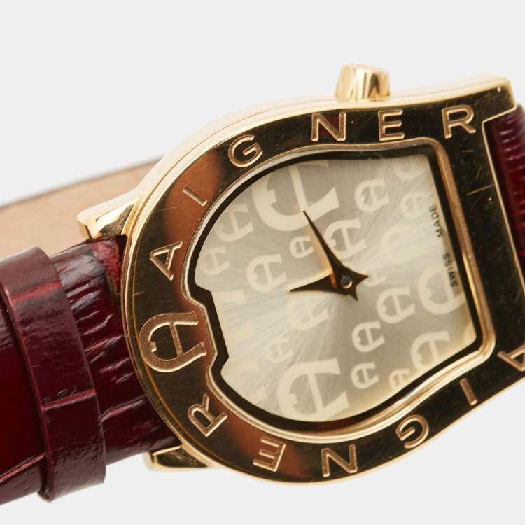 Pre Owned Aigner Champagne Gold Plated Stainless Steel Verona Nuovo A22200 Women's Wristwatch 24 mm