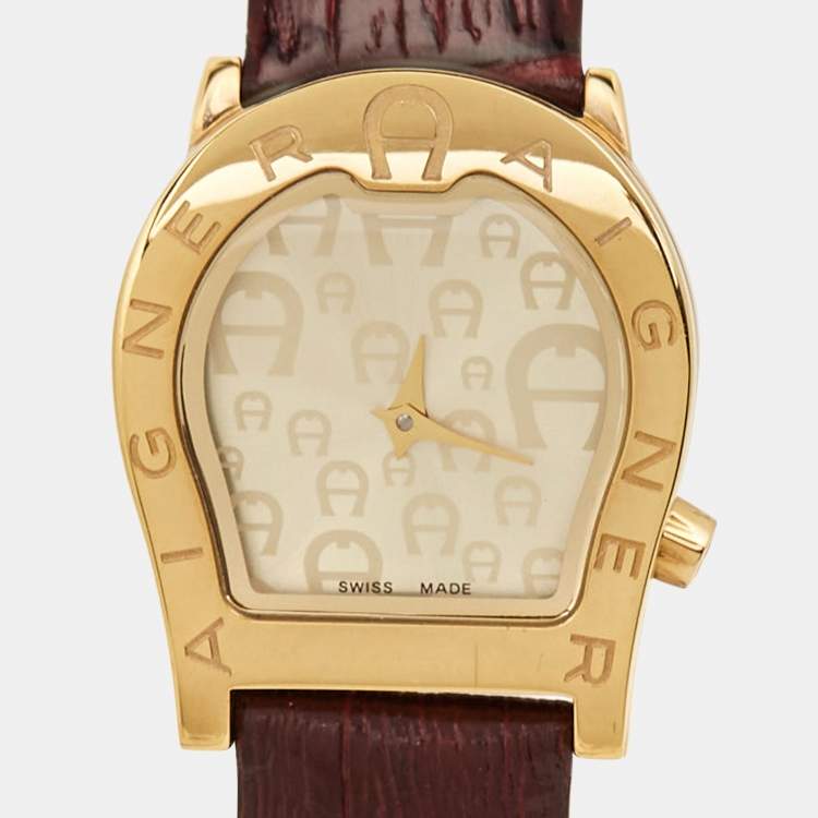 Pre Owned Aigner Champagne Gold Plated Stainless Steel Verona Nuovo A22200 Women's Wristwatch 24 mm