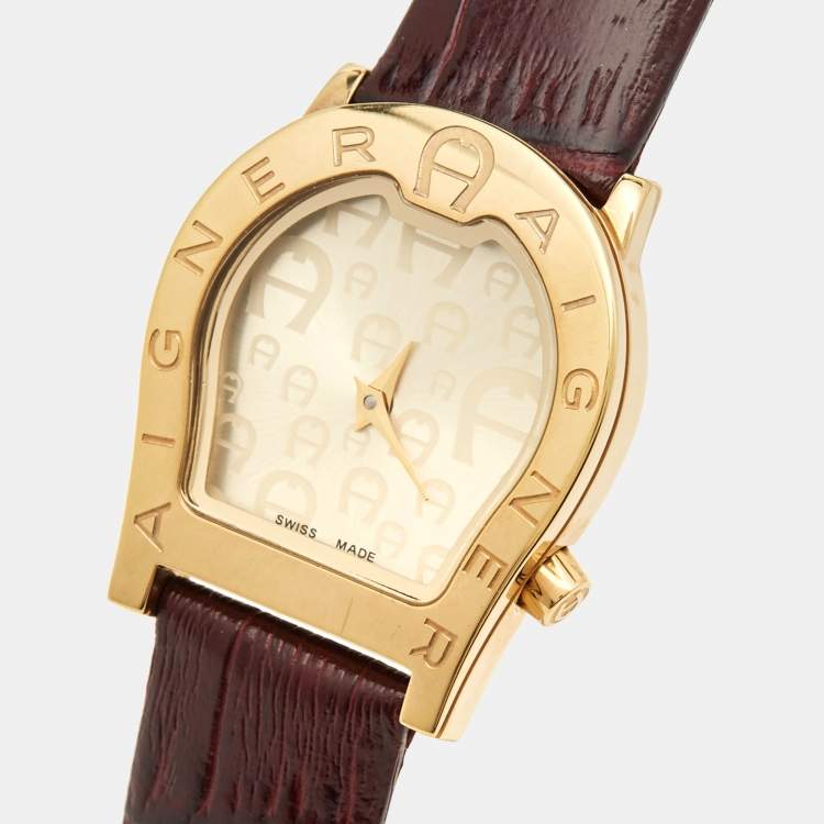 Pre Owned Aigner Champagne Gold Plated Stainless Steel Verona Nuovo A22200 Women's Wristwatch 24 mm