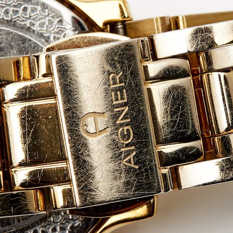 Pre Owned Aigner Mother of Pearl Gold Plated Stainless Steel Verona A48100 Women's Wristwatch 33 mm
