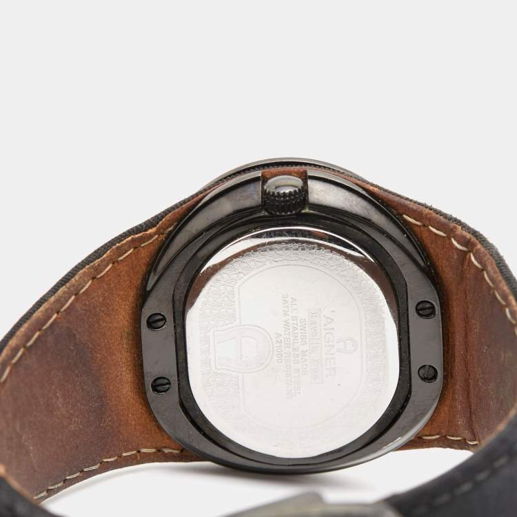 Pre Owned Aigner Black PVD Coated Stainless Steel Canvas  Ravello Due A21000 Women's Wristwatch 43 mm