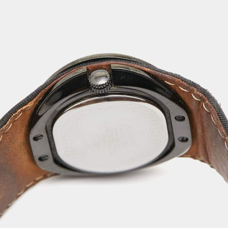 Pre Owned Aigner Black PVD Coated Stainless Steel Canvas  Ravello Due A21000 Women's Wristwatch 43 mm