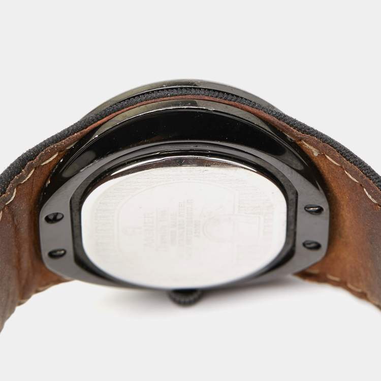 Pre Owned Aigner Black PVD Coated Stainless Steel Canvas  Ravello Due A21000 Women's Wristwatch 43 mm