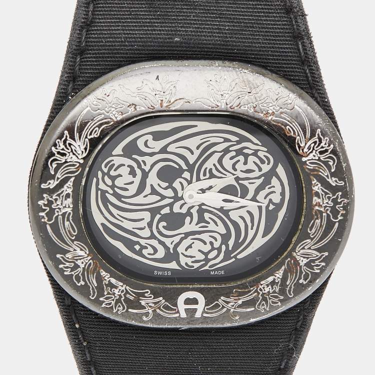 Pre Owned Aigner Black PVD Coated Stainless Steel Canvas  Ravello Due A21000 Women's Wristwatch 43 mm
