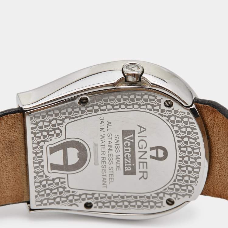Pre Owned Aigner Mother of Pearl Stainless Steel Leather Venezia A39200 Women's Wristwatch 36 mm