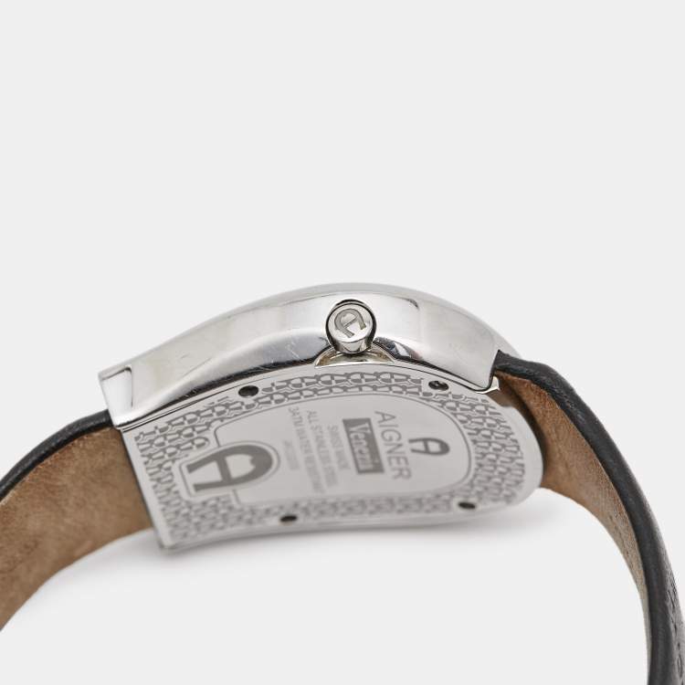 Pre Owned Aigner Mother of Pearl Stainless Steel Leather Venezia A39200 Women's Wristwatch 36 mm