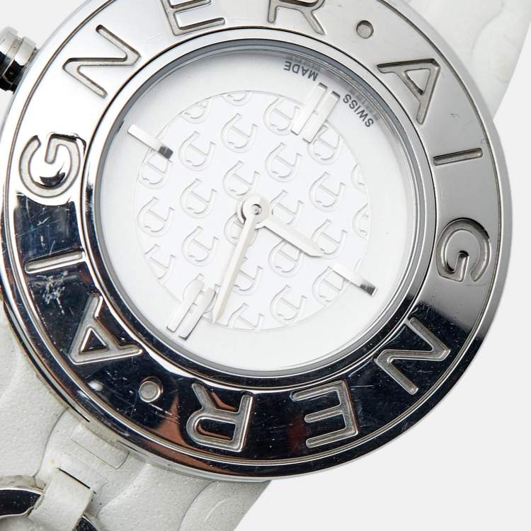 Pre Owned Aigner White Stainless Steel Leather Aversa A51200 Women's Wristwatch 32 mm