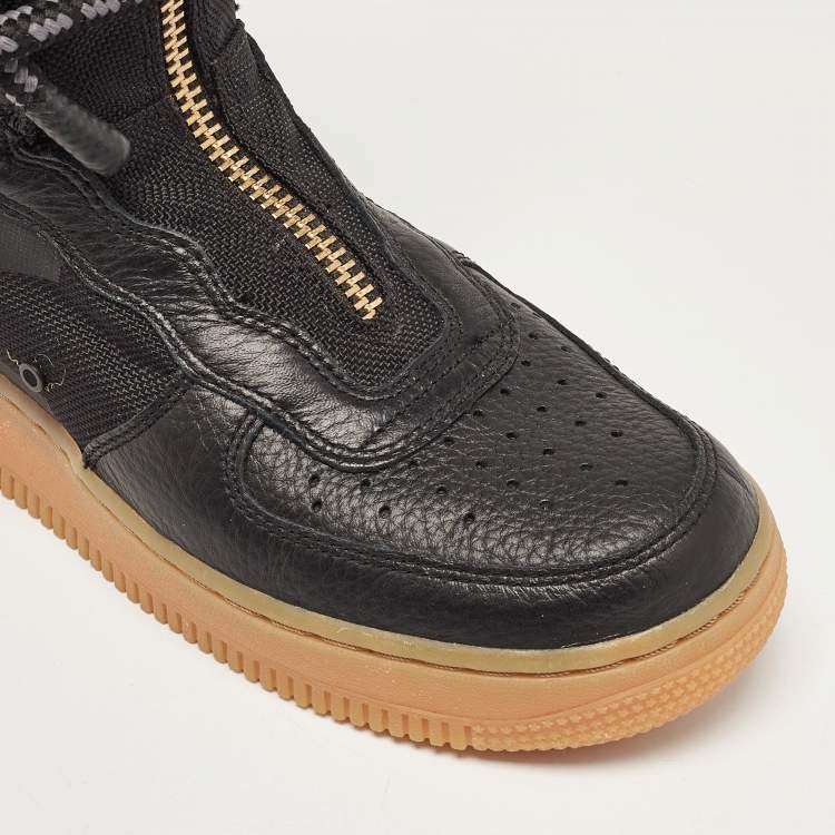 Pre Owned Air Jordans Two Tone Canvas and Leather SF Air Force 1 High Black Gum Sneakers Size 38.5