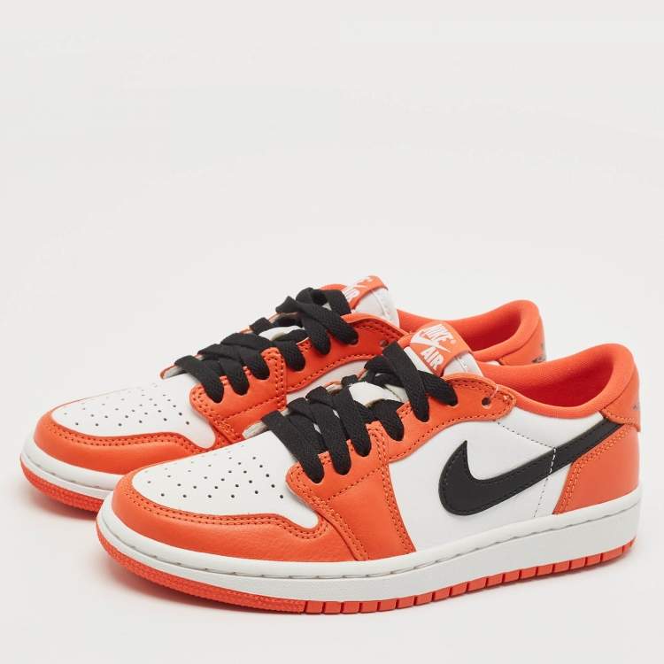 Pre Owned Air Jordans Orange/White Leather Jordan 1 Low OG Starfish Sneakers Size 36