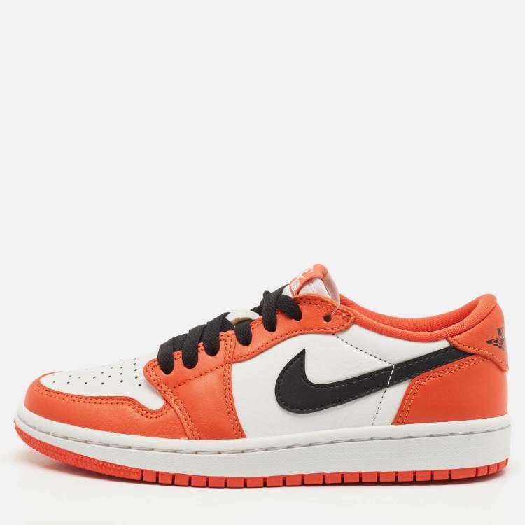Pre Owned Air Jordans Orange/White Leather Jordan 1 Low OG Starfish Sneakers Size 36