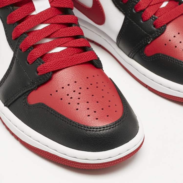 Pre Owned Air Jordans Multicolor Leather Jordan 1 Mid Bred Toe Sneakers Size 38