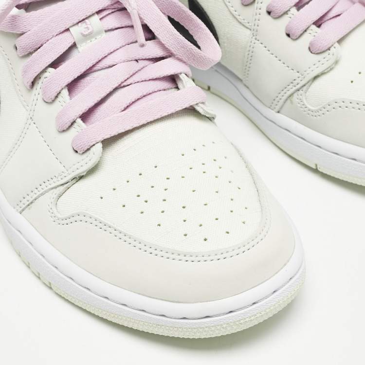Pre Owned Air Jordans Green Nubuck Leather and Canvas Jordan 1 Low SE Barely Green Sneakers Size 42