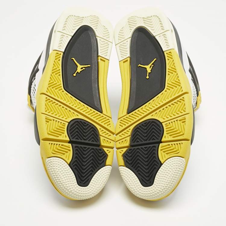 Pre Owned Air Jordans White Leather Jordan 4 Retro Vivid Sulfur Sneakers Size 37.5