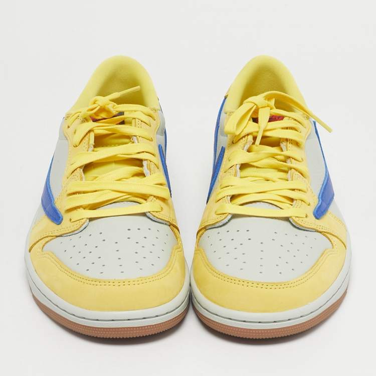 Pre Owned Air Jordans Multicolor Leather Jordan 1 Retro Low OG SP Travis Scott Canary Sneakers Size 44.5