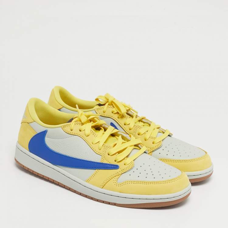 Pre Owned Air Jordans Multicolor Leather Jordan 1 Retro Low OG SP Travis Scott Canary Sneakers Size 44.5