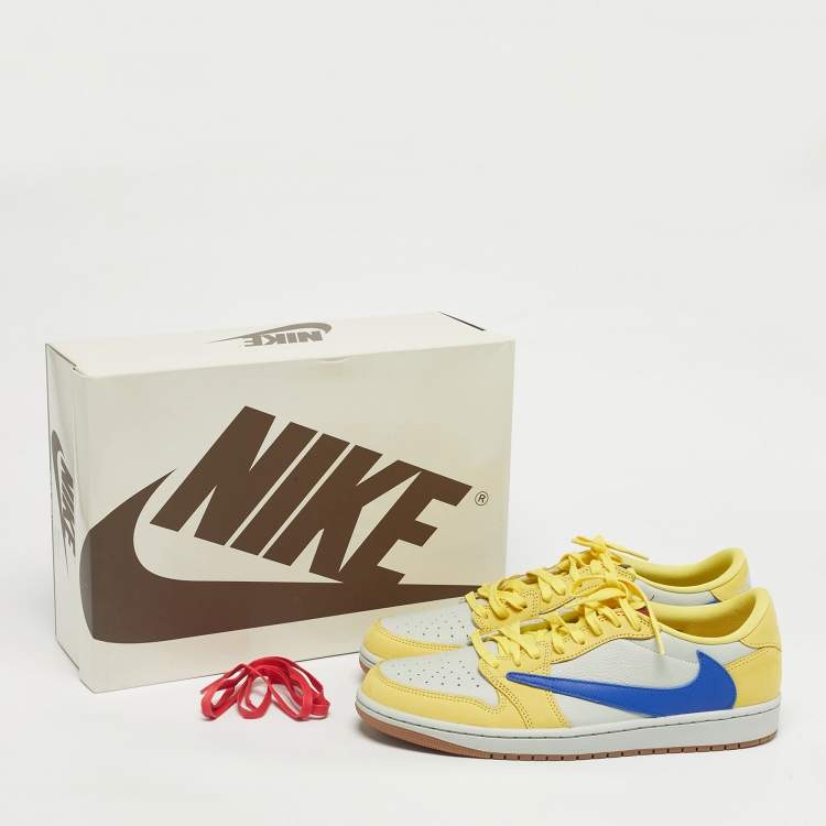 Pre Owned Air Jordans Multicolor Leather Jordan 1 Retro Low OG SP Travis Scott Canary Sneakers Size 44.5