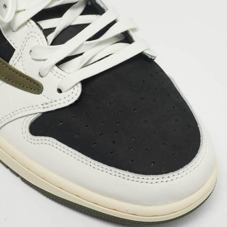 Pre Owned Air Jordans Multicolor Nubuck and Leather Jordan 1 Retro Low OG SP Travis Scott Olive Sneakers Size 44.5