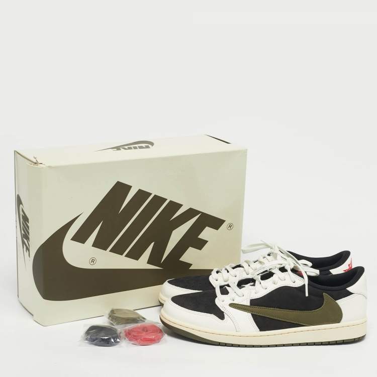 Pre Owned Air Jordans Multicolor Nubuck and Leather Jordan 1 Retro Low OG SP Travis Scott Olive Sneakers Size 44.5