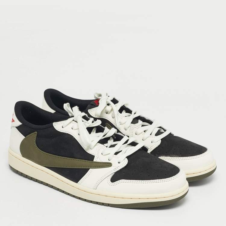 Pre Owned Air Jordans Multicolor Nubuck and Leather Jordan 1 Retro Low OG SP Travis Scott Olive Sneakers Size 44.5