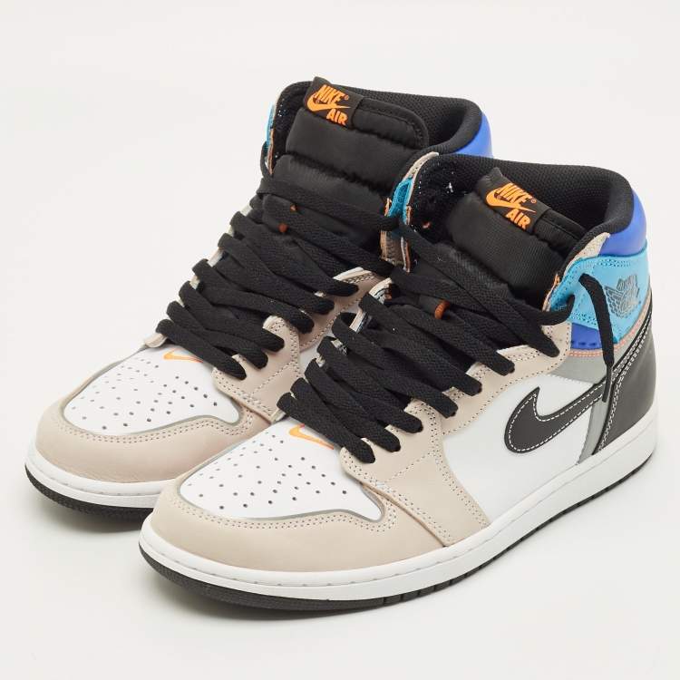 Pre Owned Air Jordans Jordan 1 Size 44.5 Multicolor Leather and Nubuck Leather High Top Sneakers