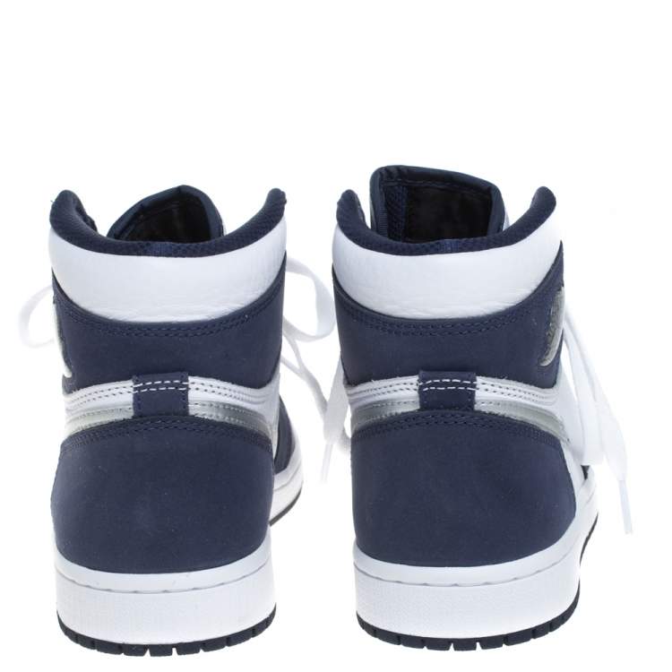 Pre Owned Air Jordan Blue/White Suede And Leather 1 Retro COJP High Top Sneakers Size 38
