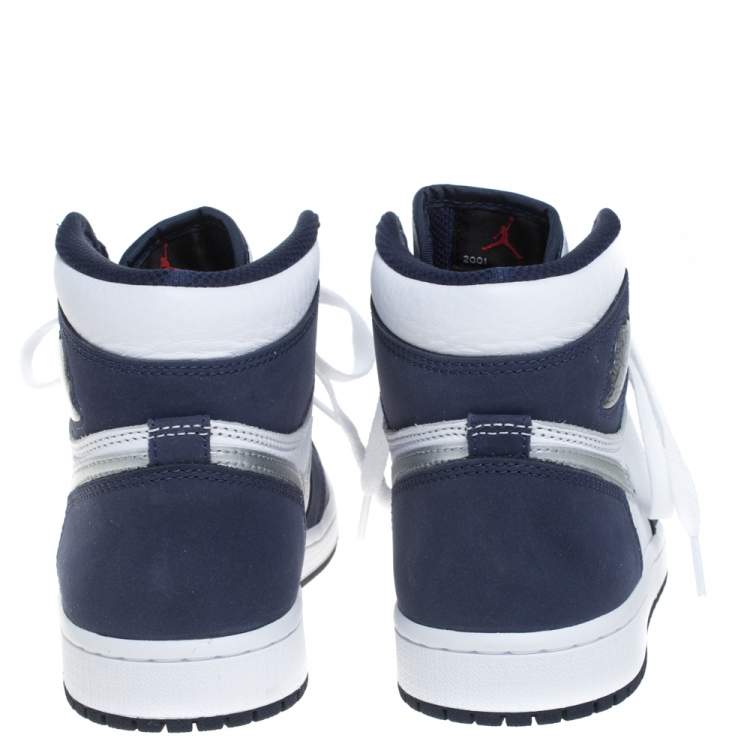 Pre Owned Air Jordan Blue/White Suede And Leather 1 Retro COJP High Top Sneakers Size 39