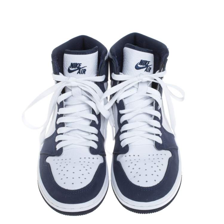 Pre Owned Air Jordan Blue/White Suede And Leather 1 Retro COJP High Top Sneakers Size 39