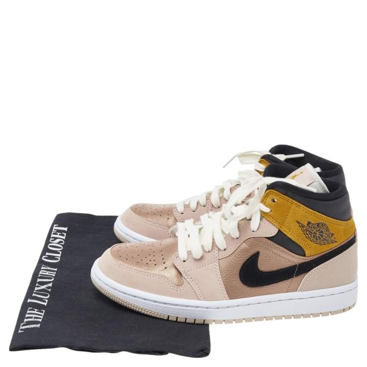 Pre Owned Air Jordans Beige Leather Jordan 1 Mid SE Particle High Top Sneakers Size 38
