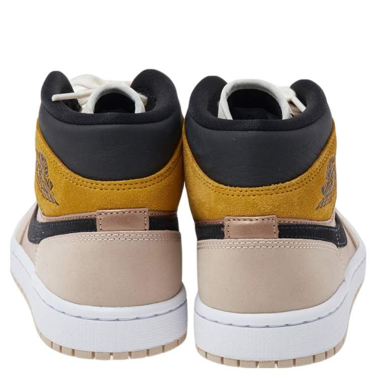 Pre Owned Air Jordans Beige Leather Jordan 1 Mid SE Particle High Top Sneakers Size 38