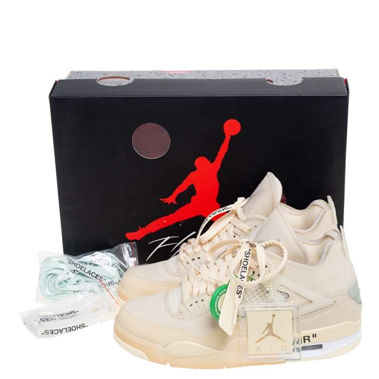 Pre Owned Air Jordan x Off White Beige Nubuck And Rubber 4 Retro Sail Sneakers Size 40