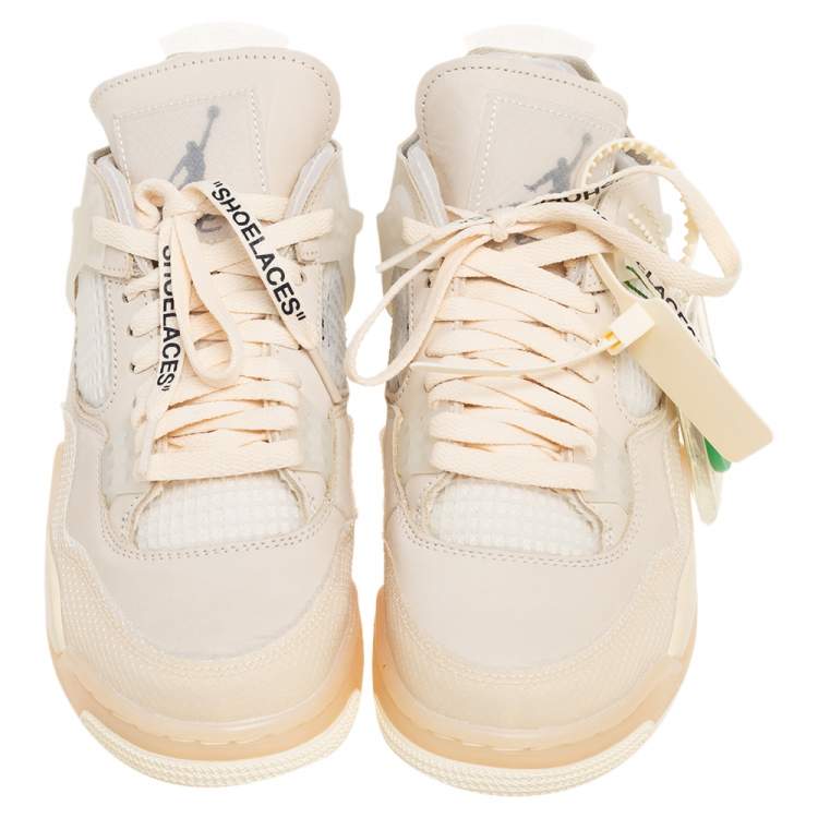 Pre Owned Air Jordan x Off White Beige Nubuck And Rubber 4 Retro Sail Sneakers Size 40