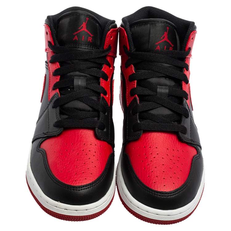 Pre Owned Air Jordan 1 Red/Black Leather Mid Banned Sneakers Size 38