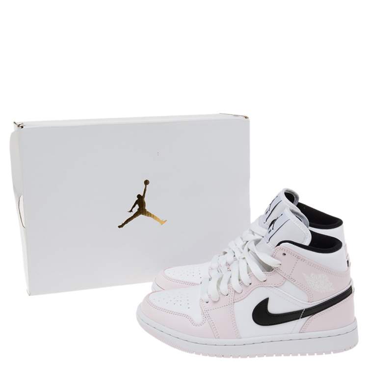 Pre Owned Air Jordan Pink/White Leather Jordan 1 Mid Sneakers Size 36.5