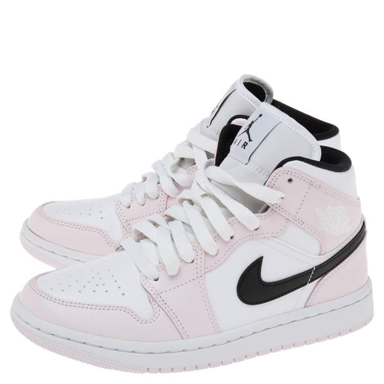 Pre Owned Air Jordan Pink/White Leather Jordan 1 Mid Sneakers Size 36.5