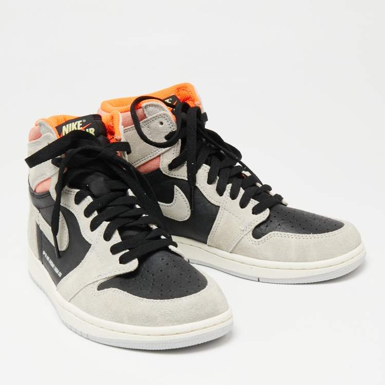 Pre Owned Jordan Grey/Black Suede And Leather 1 Retro High Neutral  Hyper Crimson Sneakers Size 40.5 