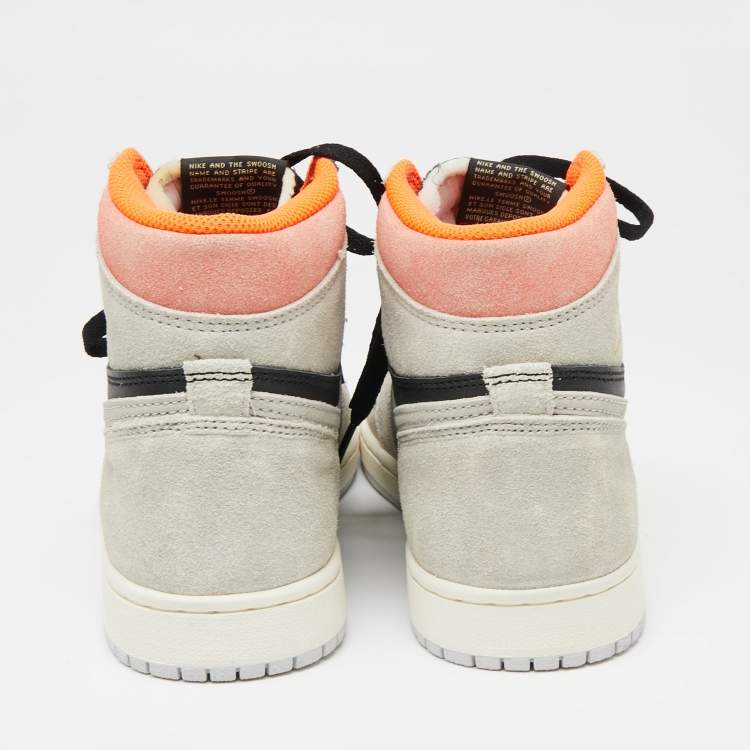 Pre Owned Jordan Grey/Black Suede And Leather 1 Retro High Neutral  Hyper Crimson Sneakers Size 40.5 