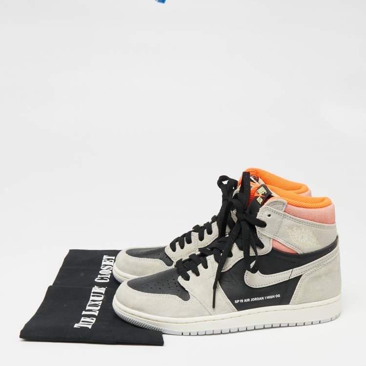 Pre Owned Jordan Grey/Black Suede And Leather 1 Retro High Neutral  Hyper Crimson Sneakers Size 40.5 