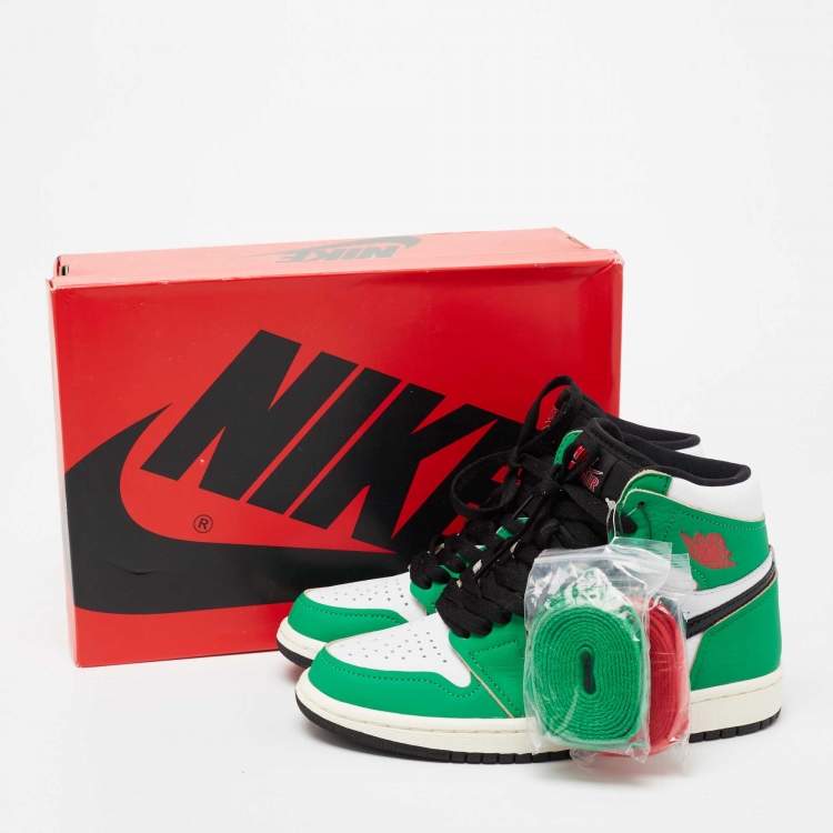 Pre Owned Air Jordans Green/White Leather 1 Retro High Top Sneakers Size 38.5