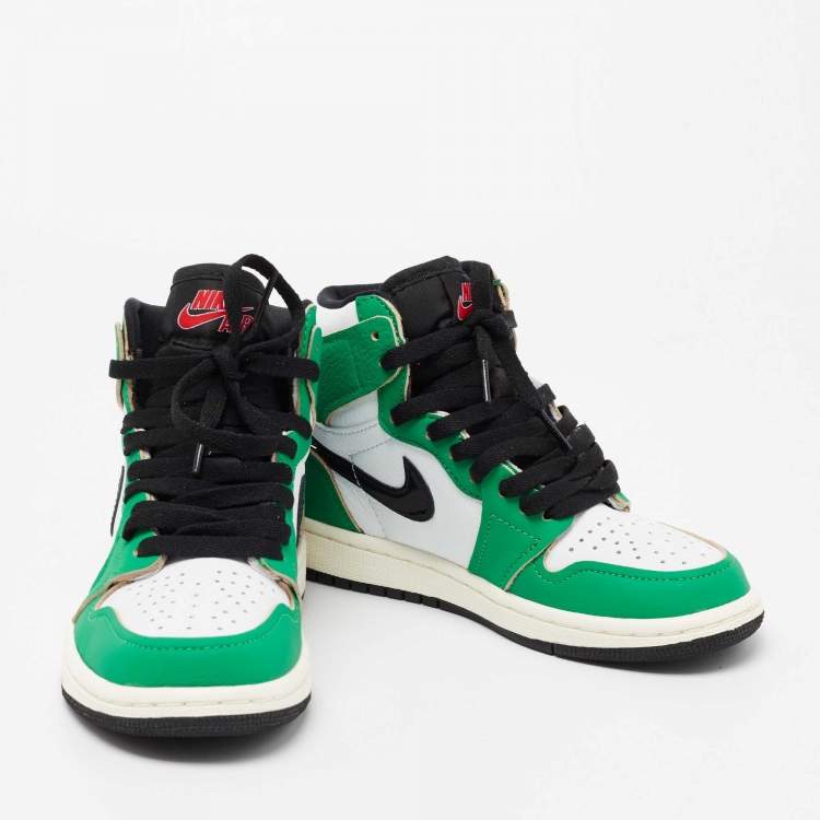 Pre Owned Air Jordans Green/White Leather 1 Retro High Top Sneakers Size 38.5