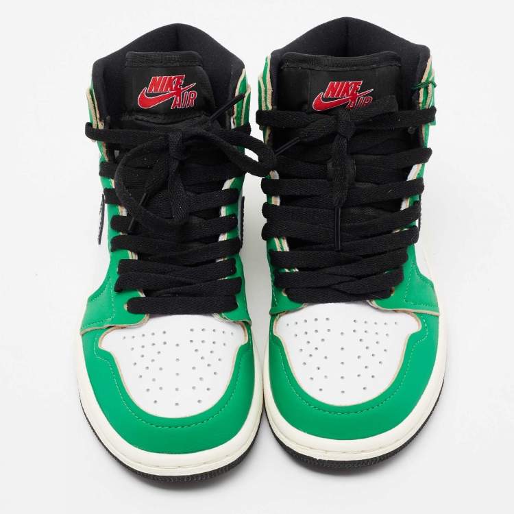 Pre Owned Air Jordans Green/White Leather 1 Retro High Top Sneakers Size 38.5