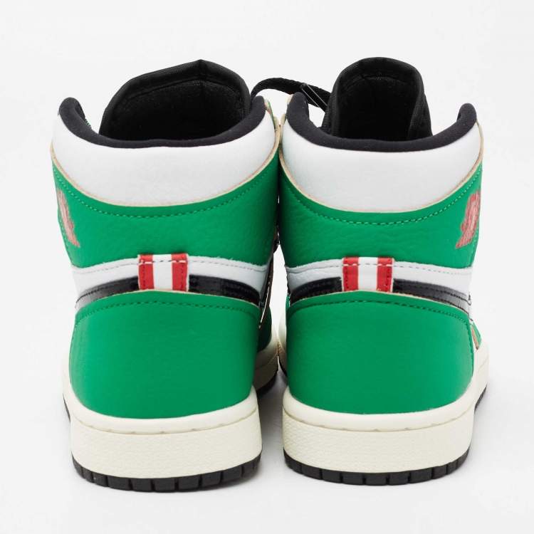 Pre Owned Air Jordans Green/White Leather 1 Retro High Top Sneakers Size 38.5