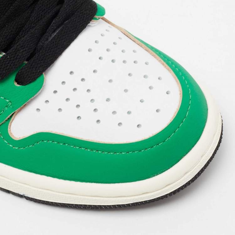 Pre Owned Air Jordans Green/White Leather 1 Retro High Top Sneakers Size 38.5