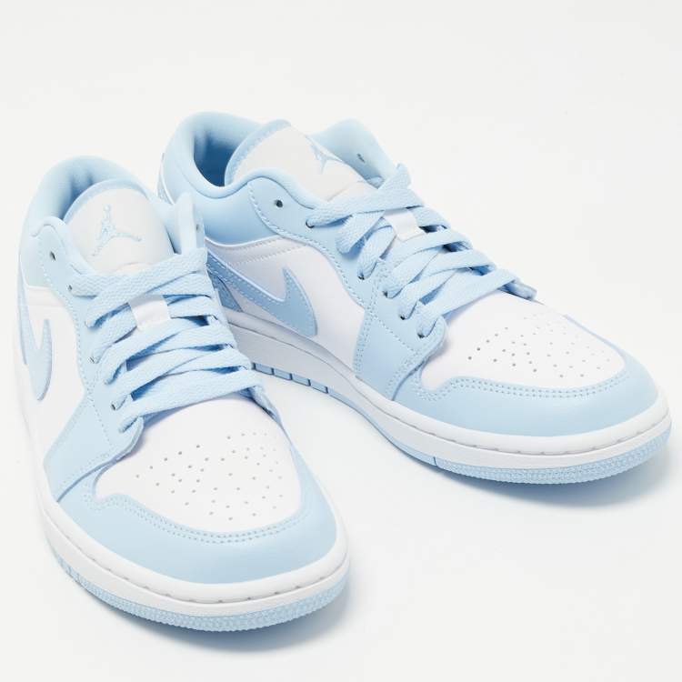 Pre Owned Air Jordans White/Blue Leather  Air Jordan 1 Low Top Sneakers Size 39