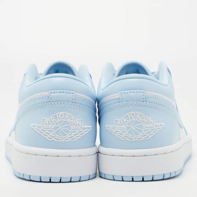 Pre Owned Air Jordans White/Blue Leather  Air Jordan 1 Low Top Sneakers Size 39