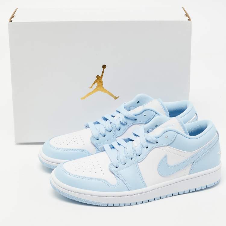 Pre Owned Air Jordans White/Blue Leather  Air Jordan 1 Low Top Sneakers Size 39