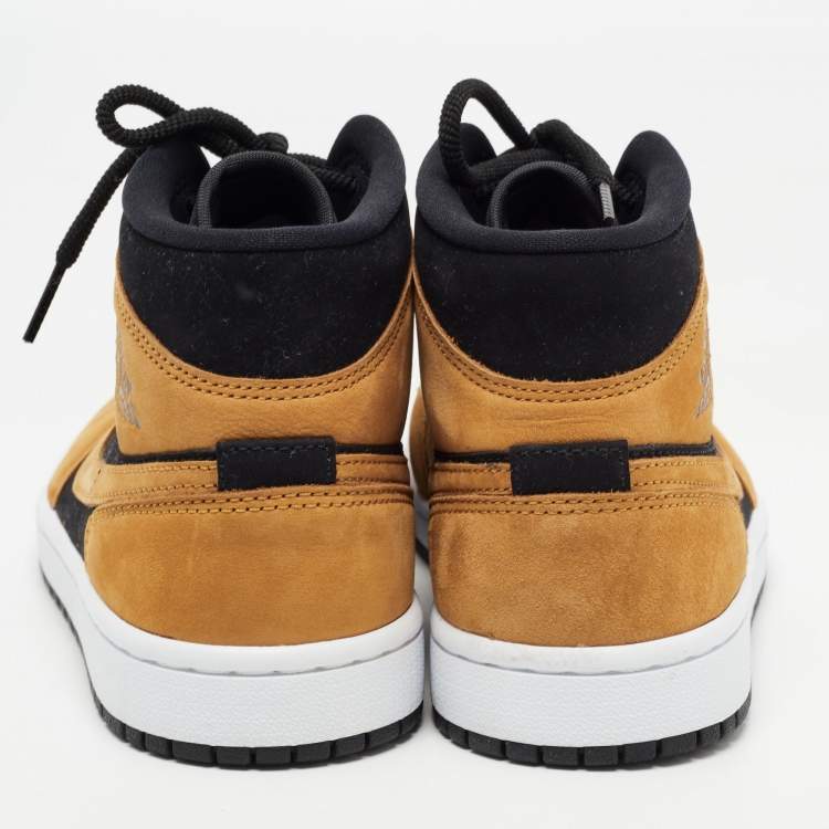 Pre Owned Air Jordans Tricolor Nubuck Leather Air Jordan 1 Mid Wheat Sneakers Size 37.5