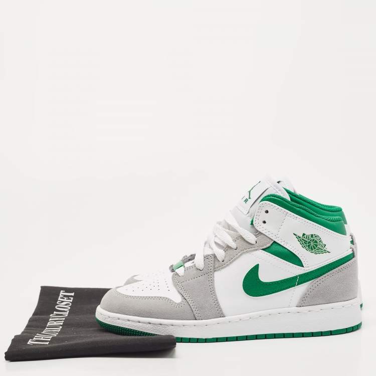Pre Owned Air Jordans Grey/White  Leather and Suede Air Jordan 1 High Top  Sneakers Size 37.5