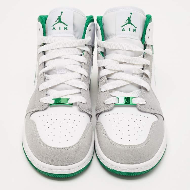 Pre Owned Air Jordans Grey/White  Leather and Suede Air Jordan 1 High Top  Sneakers Size 37.5