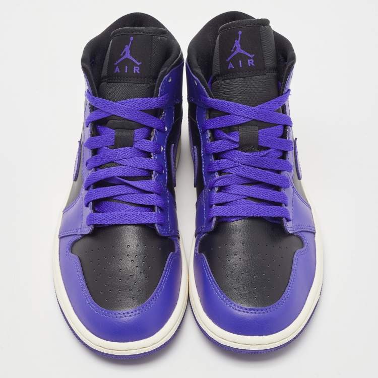 Pre Owned Air Jordans Purple/Black Leather Air Jordan 1 Mid Sneakers Size 39