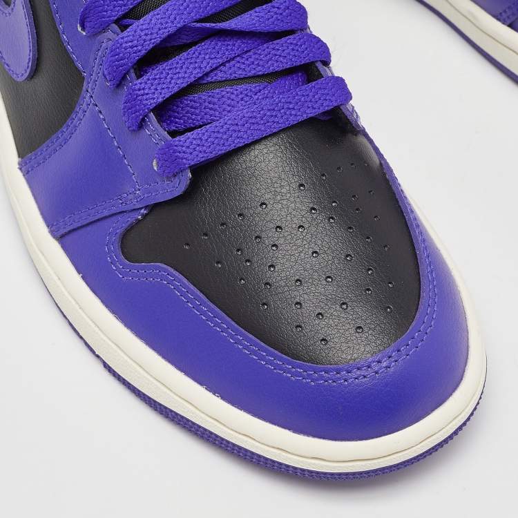 Pre Owned Air Jordans Purple/Black Leather Air Jordan 1 Mid Sneakers Size 39
